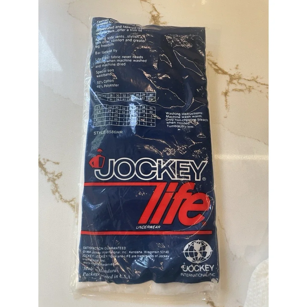 Vintage 1994 Jockey Life Tapered Boxer Men Size‎ 38 White Racing Side Vents New